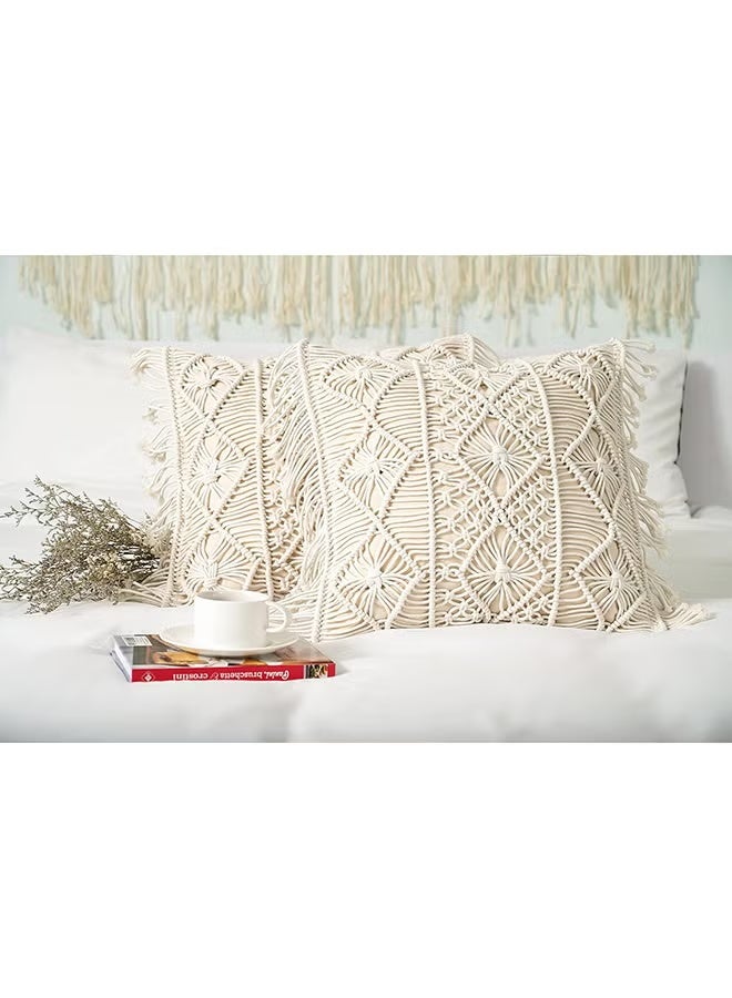 HMK CRAFTS قطعتان من غطاء وسادة مكرمية بنمط بوهيمي، للسرير والأريكة ديكور أنيق 100 قطن - Image 4